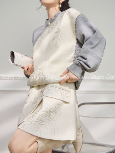 Spring Collection Plum Jan New Chinese Style Complete Set National Trend Skirt Two Piece Set Womens Fashion Set Long Sleeve Stand Collar