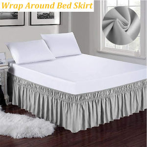 Wrap Around Bed Skirt Removable Three Fabric Sides Elastic Dust Ruffled Tailored Drop Easy to Install