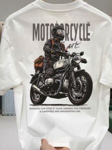 Áo Thun Cotton Phong Cách Mỹ Tay Ngắn in Họa Tiết Mùa Hè Rộng Rãi Cổ Tròn Mới Đa Năng Xe Máy Thường Ngày Thoáng Khí Nhanh Khô