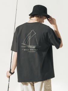 เสื้อยืดแขนสั้นผู้ชาย 714Street แฟชั่นฤดูร้อน 2024 ใหม่ น้ำหนักหนา คอกลม ผ้าฝ้าย ลายพิมพ์ ทรงหลวม สำหรับคู่รัก