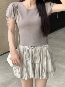 กางเกงขาสั้นผู้หญิงทรงหลวมสบาย ๆ ระบายอากาศได้ดี ลายดอกทานตะวัน กางเกงขายาวผ้าลินินคอตตอนผสมฤดูร้อน 2023