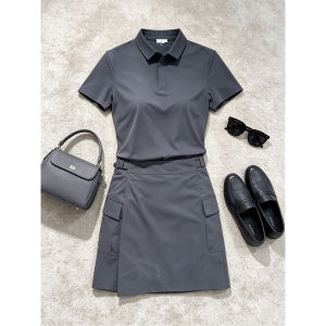 Stylish Exclusive Gray Polo T-Shirt and Skirt Set