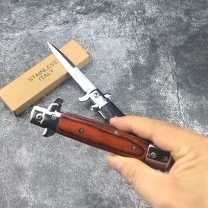 outdoor equipment ใหม่ล่าสุด มีดสแตนเลส ใบมีดมีความแข็งสูง Genuine Italian Knives Italian Stiletto Knife Folding Knife มีดพับด้ามไม้