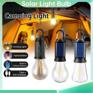 Tent Lamp Portable LED Camping Light Super Bright Flicker Free Waterproof Rechargeable Emergency Light Bulb Solar Lantern