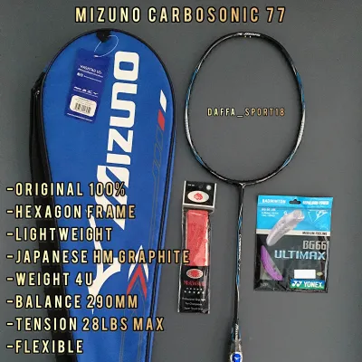 Raket Badminton Original Mizuno Carbosonic 77 Bonus Tas Dan Grip