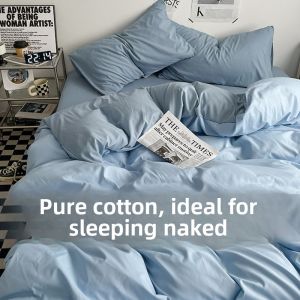 Pure Cotton Simple Design Bedding Set Student Home Use Four Piece Set Skin-friendly Warmth Retention Plain Color Duvet Cover