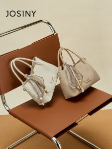 Josiny | Elegant New Womens Handbag Silk Scarf Decoration Genuine Leather Shoulder Crossbody