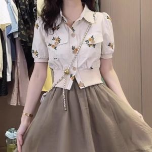 Stylish Niche Style Embroider Short Sleeve Cardigan Womens Summer French Puff Sleeve Shirt All-Matching Short Chic Tops Fashion