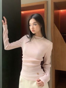 Sweet Soft Pink Long Sleeve T-Shirt Autumn Casual Versatile Slimming Top for Women Niche Clothing round Neck Regular Length