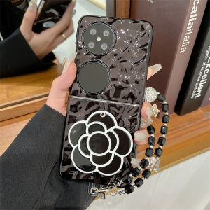 Luxurious Camellia Huawei Pocket2 Phone Case Foldable Screen Anti-Fall Shell Gold Plated Wrinkled Pattern Protective Cover