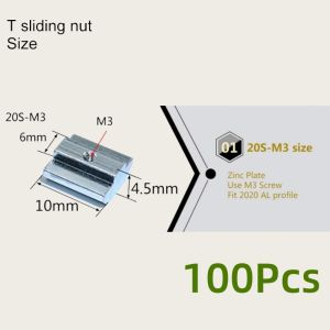 100pcs EU20 M3 M4 M5 M6 T Slide Nut Fastener Galvanized T-Slot Nuts for 20 Series Aluminum Extrusion Profile