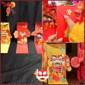 Angpao Imlek 3D Import Premium / Angpao Pop Up 3D / Hong Bao Barongsai Terbaru / Ang Pau Dekorasi Hiasan Meja / Envelopes Red Luck Money Bag Red Pockets / AGD8790
