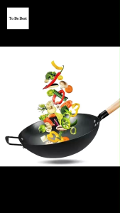 To Be Best กระทะเหล็กเผา ด้ามไม้ แข็งแรง ไม่ติดกระทะ ใช้ได้ทั้งผัดและทอด