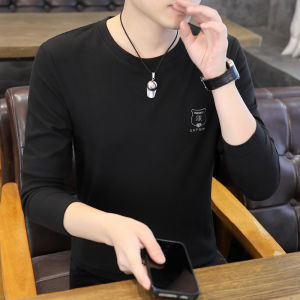Áo Thun Nam Dài Tay Mùa Xuân Thu Màu Trơn Cổ Tròn Thường Ngày in Chữ Thời Trang Thành Phố Dài Vừa Phải Polyester