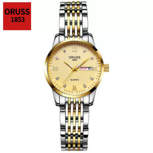 [Gift][With Box]ORUSS Original Female Stainless Steel Dual Calendar Luminous Waterproof Luxury Silver Small Watch Analog Fashion Korean Automatic Quartz Minimalist Wrist Watch For Woman Elegant