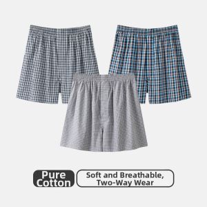 THREEGUN | Striped Checked Loose Fitting Underwear Shorts