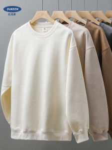 Dukeen American Style 400G Heavy Weight Suede Sweatshirt Mens Spring and Autumn High Street round Neck Pure Color Bottoming Shirt Long Sleeves Tide