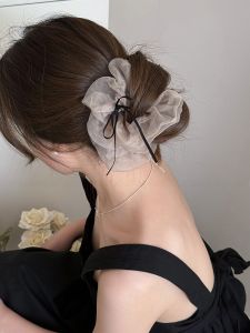 Ballet Style High Elasticity Hair Ties Womens Ogeen Silk Ribbon Butterfly Knot Large Bow Hair Bands Hair Accessories