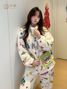 GONGDIE | Heat Retention Chibi Maruko Chan Cartoon Printed Flannel Sleepwear Set