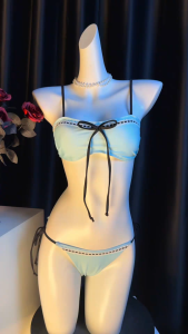 บิกินี่ผู้หญิง ชุดว่ายน้ำ 2 ชิ้น ชุดว่ายน้ำเกาะอก มีไซส์ M-XL | น้ำหนัก 40-65กก. ใส่แล้วดูคลีน ลุคคุณหนูหวานซ่อนเปรี้ยว SET-BK069