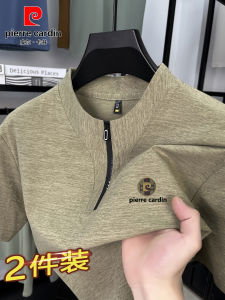 Pierre Cardin 2025 Mens Cotton Polo Shirt Zipper Collar Short Sleeve Breathable Fashion Urban Style Summer New Arrival