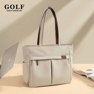 GOLF QUALITY Laptop Tote Bag Women Office Work Tote Bags For Ladies With Zipper Nylon Waterproof Anti Theft Shoulder Bag Solid Large Multi Pocket Black Beige