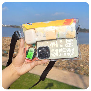 HUIESON กระเป๋าคาดเอวว่ายน้ำกันน้ำแนวทแยงกระเป๋ากันน้ำโทรศัพท์มือถือขนาดใหญ่ปิดสนิท3ชั้นหน้าจอสัมผัสแผ่นปิดแบบโปร่งใสกลางแจ้ง