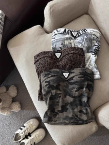 chaqi | American Style Camouflage Strap Vest Women Summer Thai Spicy Girl One Shoulder Tube Top Small Top With Chest Pad Unique Beautiful