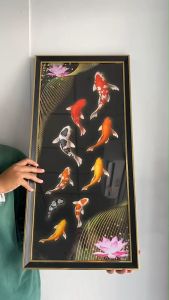 [13x29 นิ้ว] ภาพมงคล ปลาคราฟ 9 ตัว สไตล์ โมเดิร์น เสริมฮวงจุ้ย เพิ่มบารมี