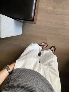 White Wide Leg Pants Womens Summer Lazy Loose Feel Sun Protection Casual Straight Tube Seng Pants Thin High Waist Belted