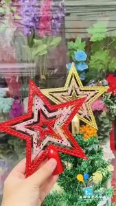 top bintang pohon natal gliter / dekorasi bintang pohon natal gliter gold / ornament bintang atas pohon natal gliter merah / hiasan natal merry Christmas star bintang gliter