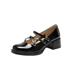 Belle | Spring New Thick Heel Black Leather Shoes