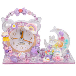 Childrens DIY Crystal Alarm Clock Material Kit Creative Night Light Cream Gel Handmade Decoration Tick Tock Clock Girl Toy