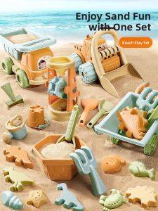 Childrens Beach Toy Set Baby Sand Play Water Bucket Boat Push Cart Shovel Tools for Sand Pit Dune Digging Plastic Toys for Boys And Girls