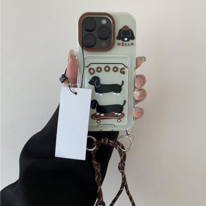 Cartoon Blue Bottom Skateboard Sausage Dog Card Holder for Huawei Mate60pro Phone Case Mate50 Protective Case Mate40 Lanyard Mate30pro Silicone Mate20rs All-Inclusive Drop-Resistant Transparent