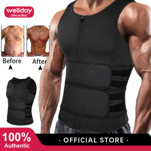 Wellday Men Body Shaper Waist Trainer Vest Slimming Sauna Sweat Compression Undershirt Shapewear Fat Burner Workout Tank Tops