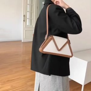 HESBROW - Costance Shoulder Bag Baru Tas Tangan Wanita Premium New Trapezoidal Desain Kulit PU dan Canvas - FREE BOX