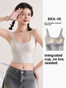 MiiOW | Cat Woman Strap Vest Womens Built-In Chest Pad Short Style Summer Top Inner Wear Base Layer Shirt Beautiful Back Design