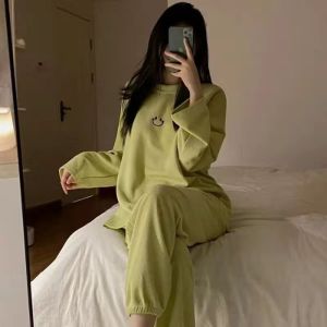 Casual Cotton Sleepwear Set for Women Spring Autumn Long Sleeve Loose Fit Home Clothes Comfortable Breathable Nightgown