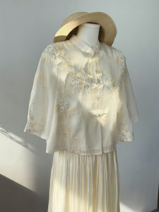 Elegant Embroidered Short Sleeve Shirt Womens Fashion Summer New Style Chinese National Style Zen Spirit Top Seven-Quarter Sleeve Blouse