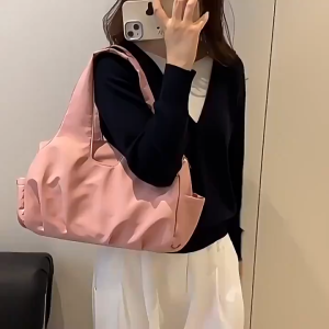 [Original 24 hours delivery] Korean Style Pleated Underarm Womens Casual Large Capacity Canvas Tote Bag Fashionable Commuting Handbag Single Shoulder Bag