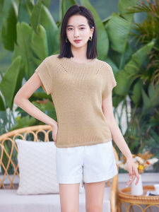 WANGGONGZHU | Princess Style Ice Silk Hollow Knitted Top Womens Short Sleeve Summer Fashionable Design Lightweight Simple Korean Version