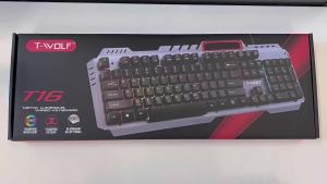 《219》T-WOLF Thunder Wolf T16 Papan Kekunci Permainan Plat Besi Logam Berwayar Bercahaya USB Papan Kekunci Komputer Pendiri efon Senyap
