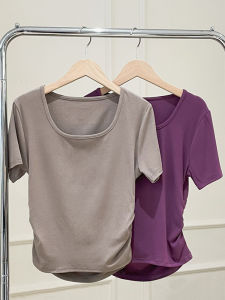 Backless Short Sleeve U-Neck T-Shirt Womens Summer 2023 New Design Slim Fit Hollow out Top Youth Style Pure Color Fashion