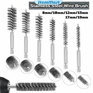 Stainless Steel Wire Cleaning Brush with Handle 1/4 Inch Hex Shank for Power Drill Impact Driver (8/10/12/15/17/19 mm)