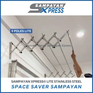 Sampayan Xpress® LITE 5 Poles Retractable Stainless Steel Wall Mounted Clothes Drying Rack (Sampayan)