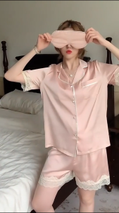 Bộ ngủ Pijama Lụa băng phối ren ngọt ngào mềm mại sang trọng quyến rũ Pj8