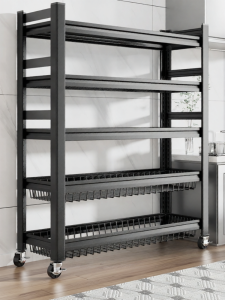 BW | Kitchen Multi-layer Storage Rack Stand Vegetable Basket Microwave Oven Storage Shelf Rust-proof Carbon Steel Ground-based Installation