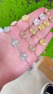 Hot Sale Stainless Steel Laser Five Leaf Flower Petal Adjustable Clover Bracelet Classic for Woman Girl Brand Jewelry Party Gift