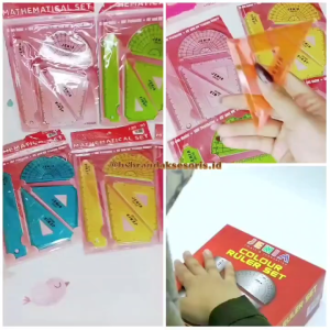 (4IN1) PENGGARIS MATEMATIKA JENIA J99-05 / 1SET PENGGARIS WARNA BENING / PENGGARIS BUSUR SEGITIGA MISTAR / PENGGARIS WARNA TRANSPARAN / JENIA COLOUR RULER SET MATHEMATICAL / PSJ6648